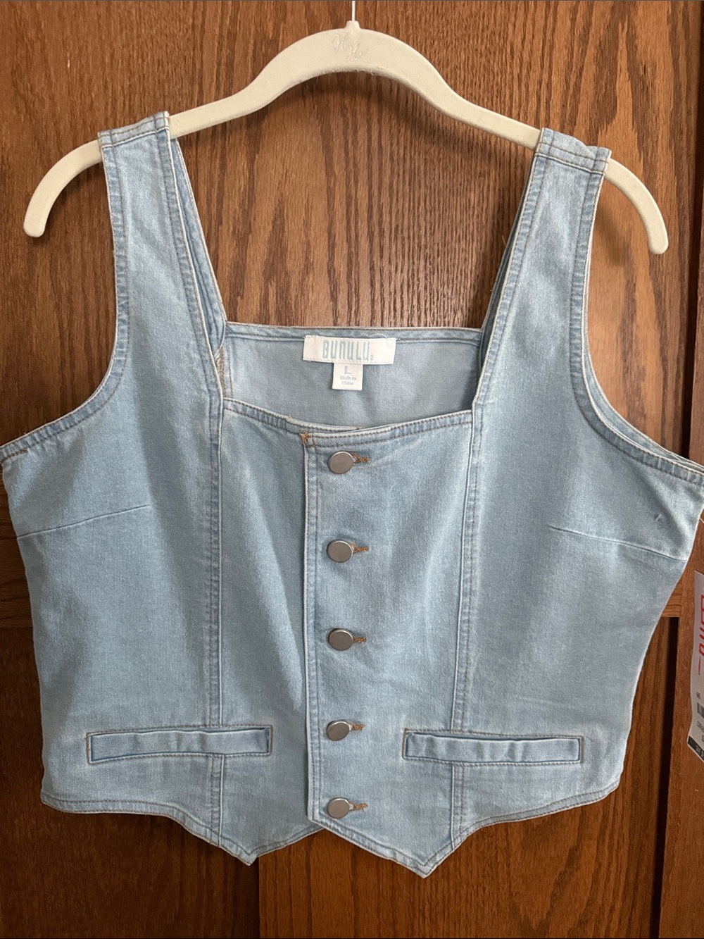 Bunulu Light Blue Denim Vest — Women's Button-Front Sleeveless Top